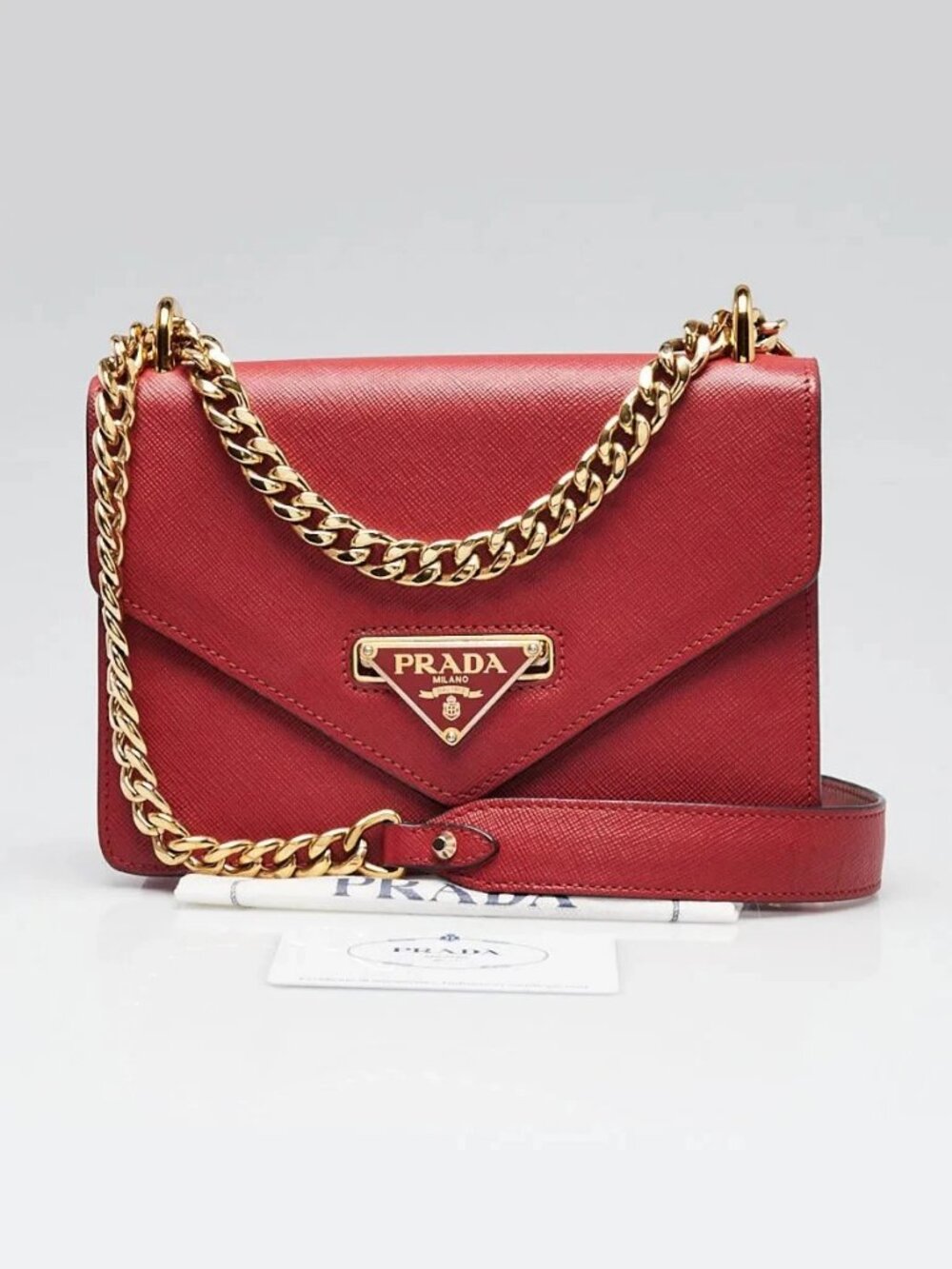 Prada Fuoco Saffiano and Soft Lux Leather Envelope Chain Bag - Picture 2 of 9